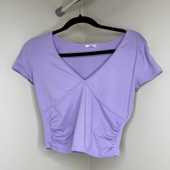 Ardene Lavender Crop Top | Lilac Purple Scrunch Sides - Picture 1 of 4